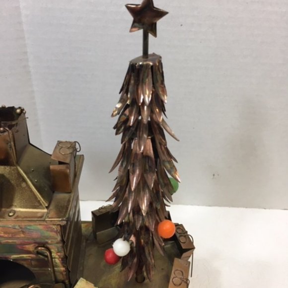 VTG Copper Christmas Spinning Tree/Fireplace w/out Lantern Table Decor Music - Picture 3 of 8